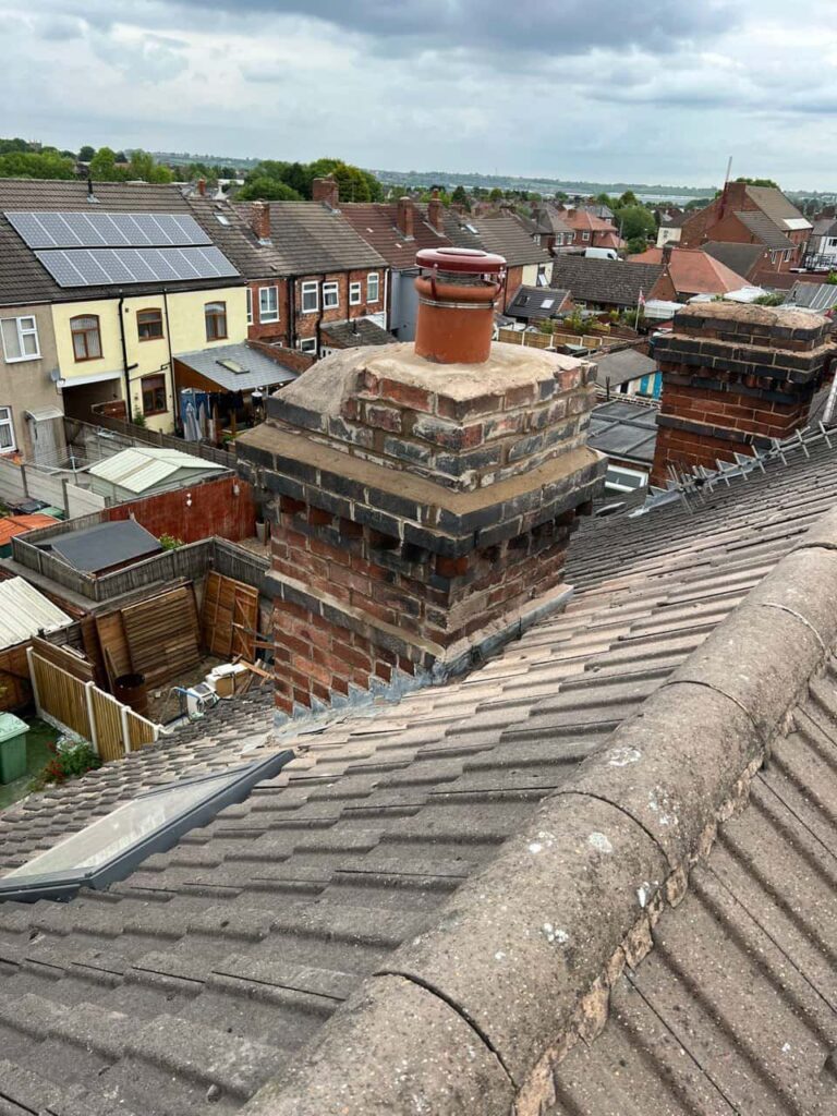 This is a photo taken from a roof which is being repaired by Southampton Roofing Repairs, it shows a street of houses, and their roofs